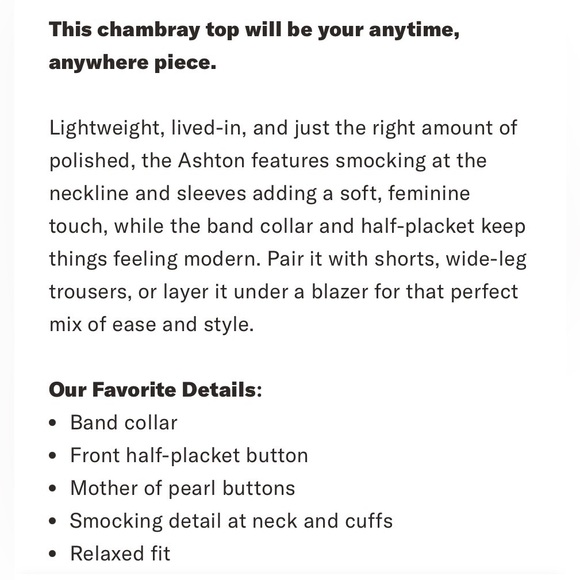 TUCKERNUCK Chambray Band Collar Ashton Popover Top | Buttons | NWT | S - Picture 7 of 9